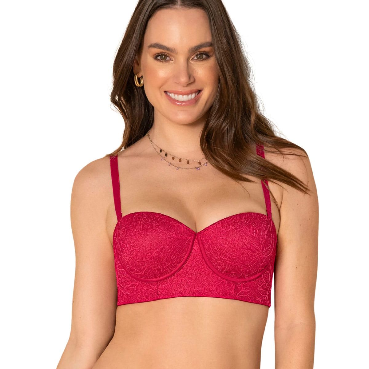 LEONISA - Strapless bustier 360° de perfección en encaje 11911N Rojo