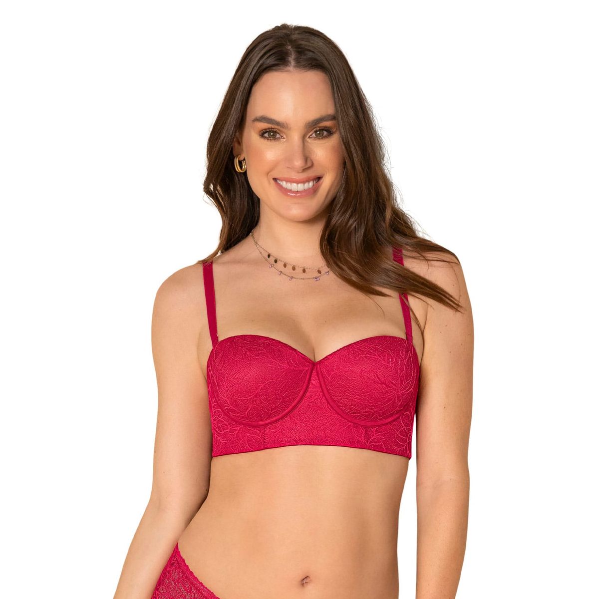 LEONISA - Strapless bustier 360° de perfección en encaje 11911N Rojo