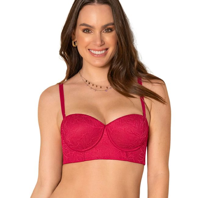 LEONISA - Strapless bustier 360° de perfección en encaje 11911N Rojo