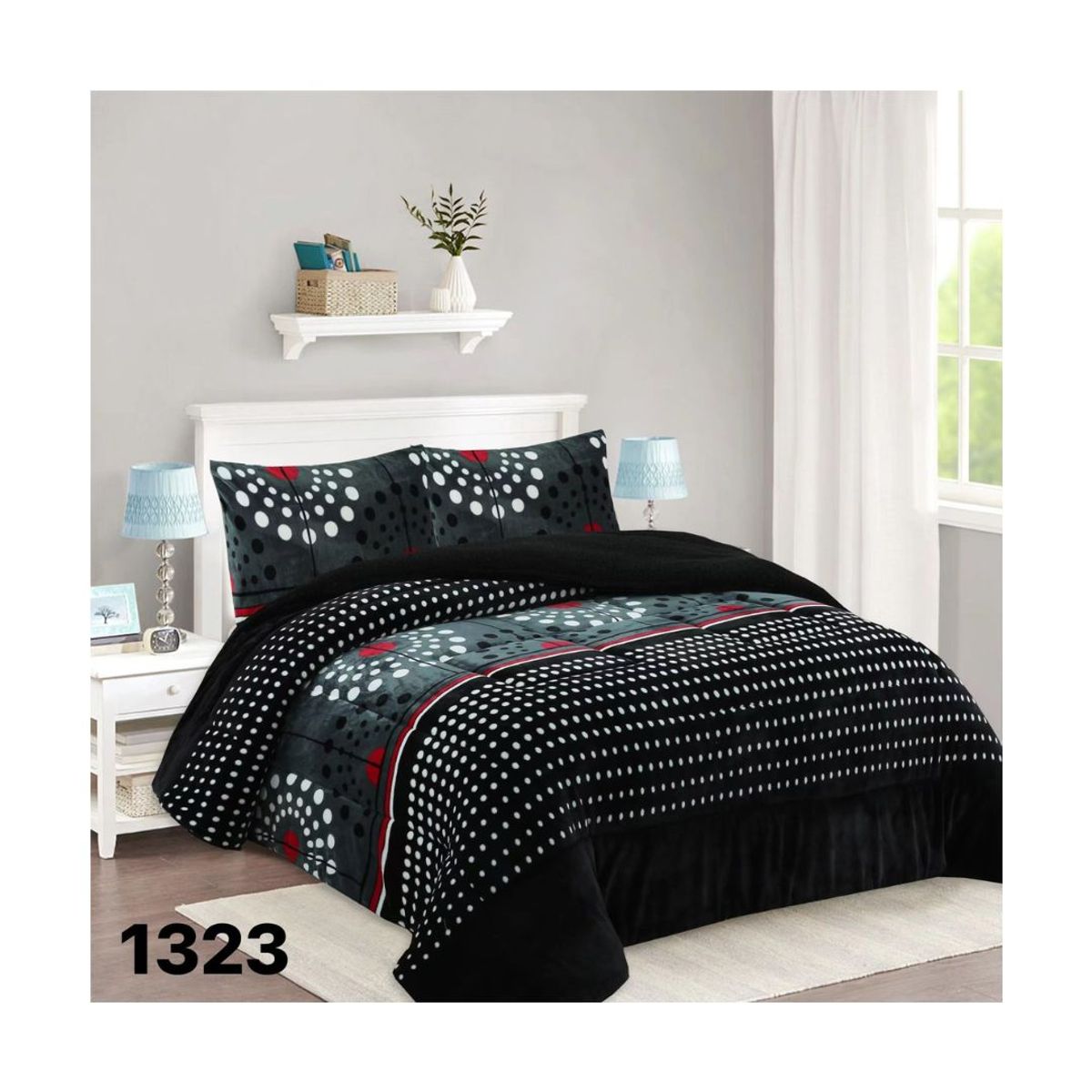 GENERICO - Cobertor Chiporro 1.5 Plazas - Negro Puntos 1323