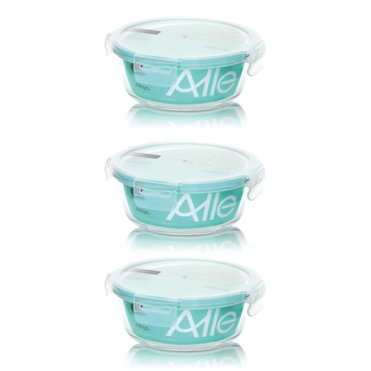 ALLEGRA - Set 3 Contenedores Hermético de Vidrio Redondo 370ml