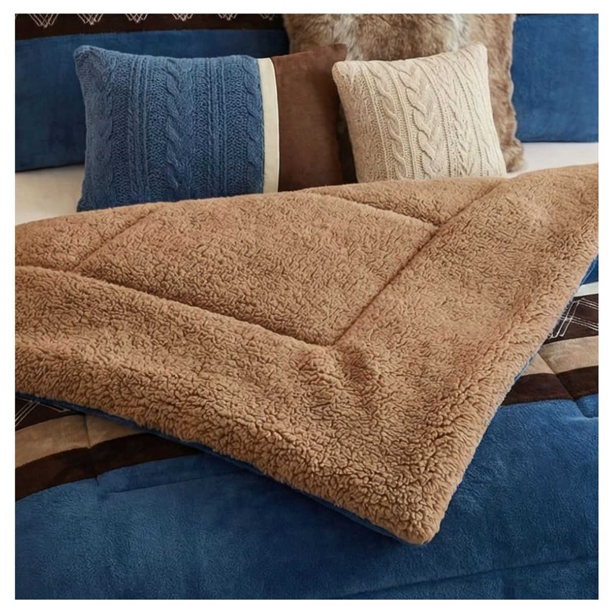 GENERICO - Cobertor Chiporro Invierno 2 Plazas -  Azul Café 1509