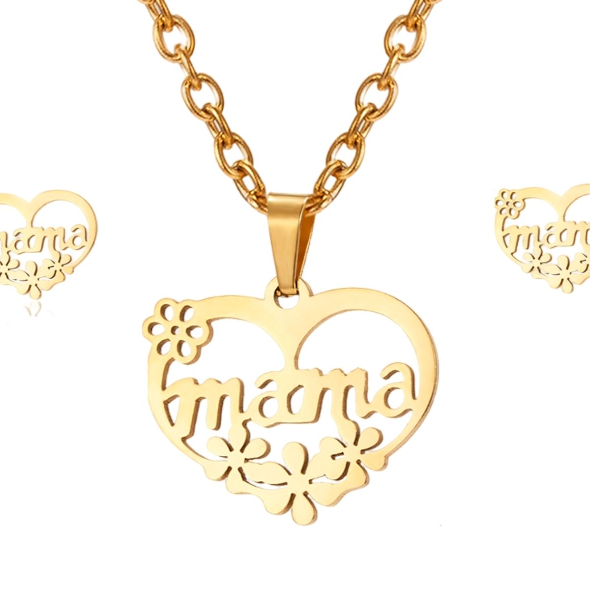 LUXURYJOYAS - Set Collar + Aros Corazón Mamá Baño Oro 18k Día De La Madre