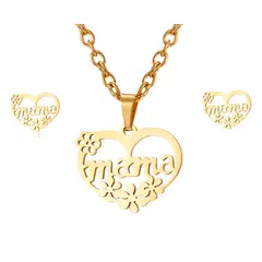 LUXURYJOYAS - Set Collar + Aros Corazón Mamá Baño Oro 18k Día De La Madre