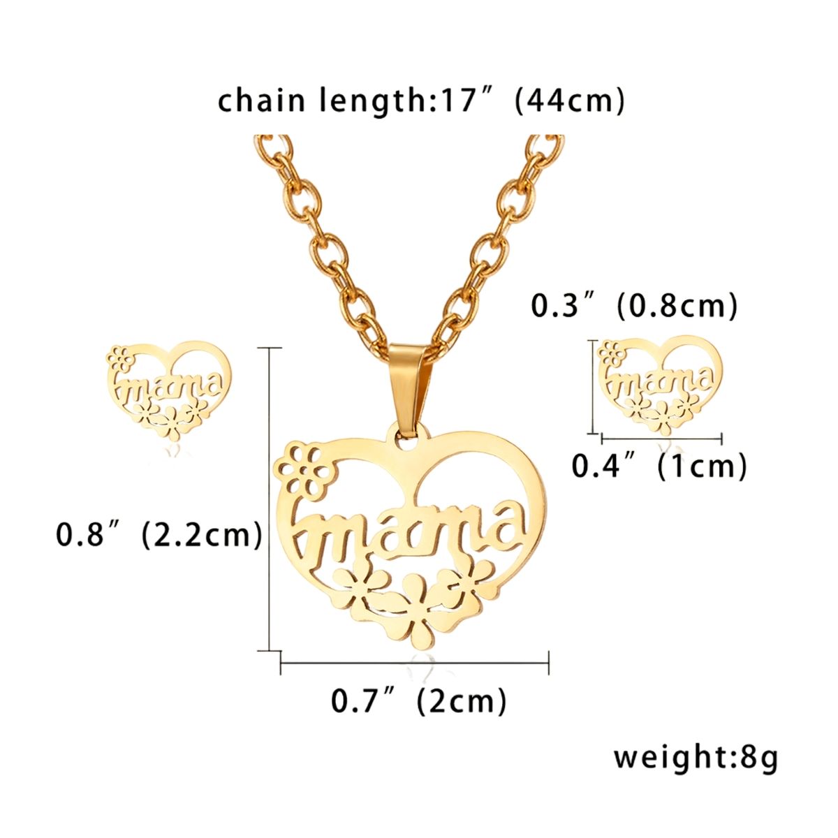 LUXURYJOYAS - Set Collar + Aros Corazón Mamá Baño Oro 18k Día De La Madre