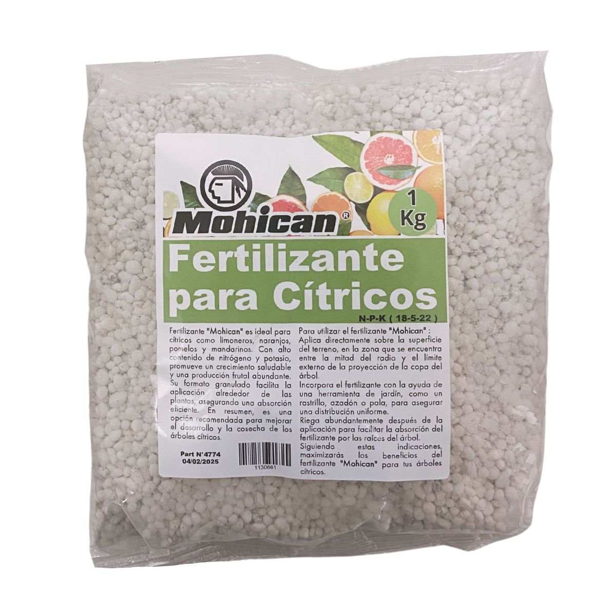 MOHICAN - FERTILIZANTE PARA CITRICOS N-P-K (15-5-22) BOLSA 1KG MOHICAN