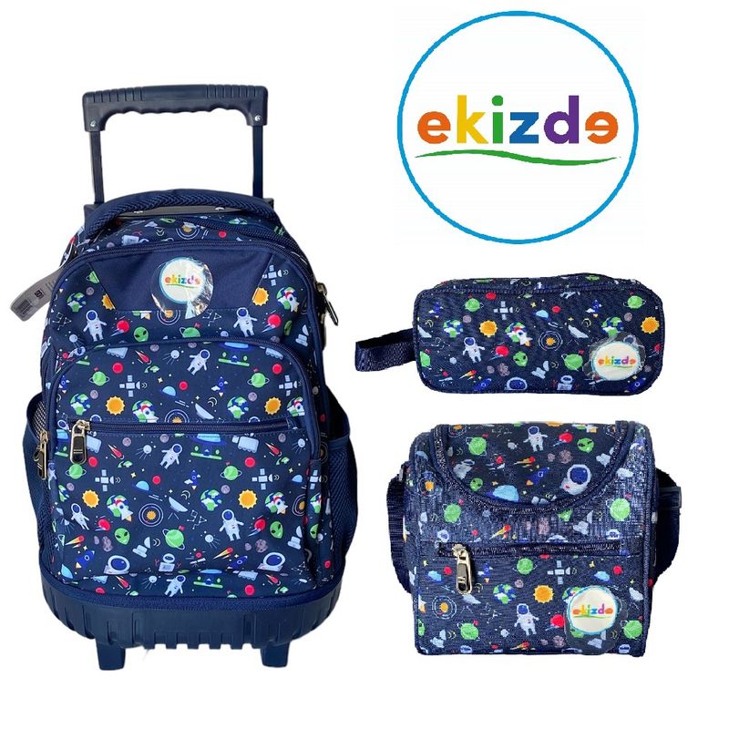 EKIZDE - PACK ESCOLAR 3PCS MOCHILA CON RUEDAS LONCHERA ESTUCHE EKIZDE SPACE