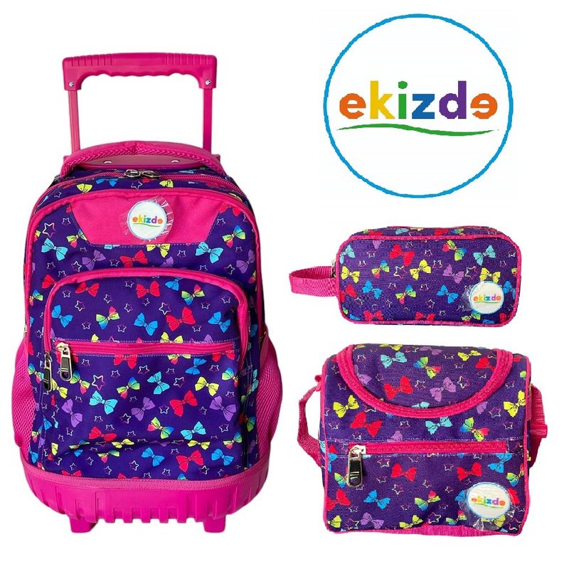 EKIZDE - PACK ESCOLAR 3PCS MOCHILA CON RUEDAS LONCHERA ESTUCHE EKIZDE LAZOS