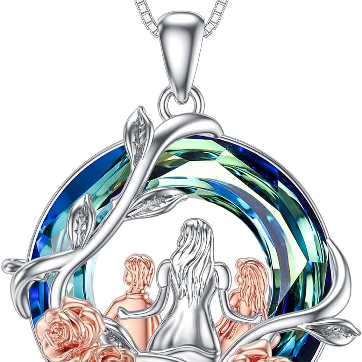 GENERICO - Collar mamá dos hijos cristal plata 925