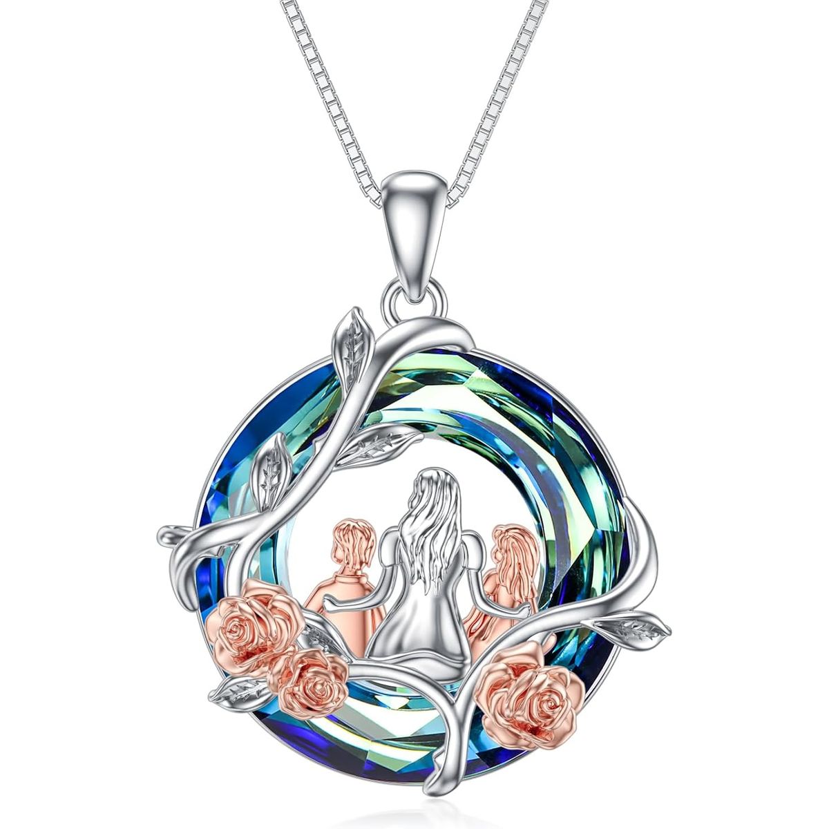 GENERICO - Collar mamá dos hijos cristal plata 925