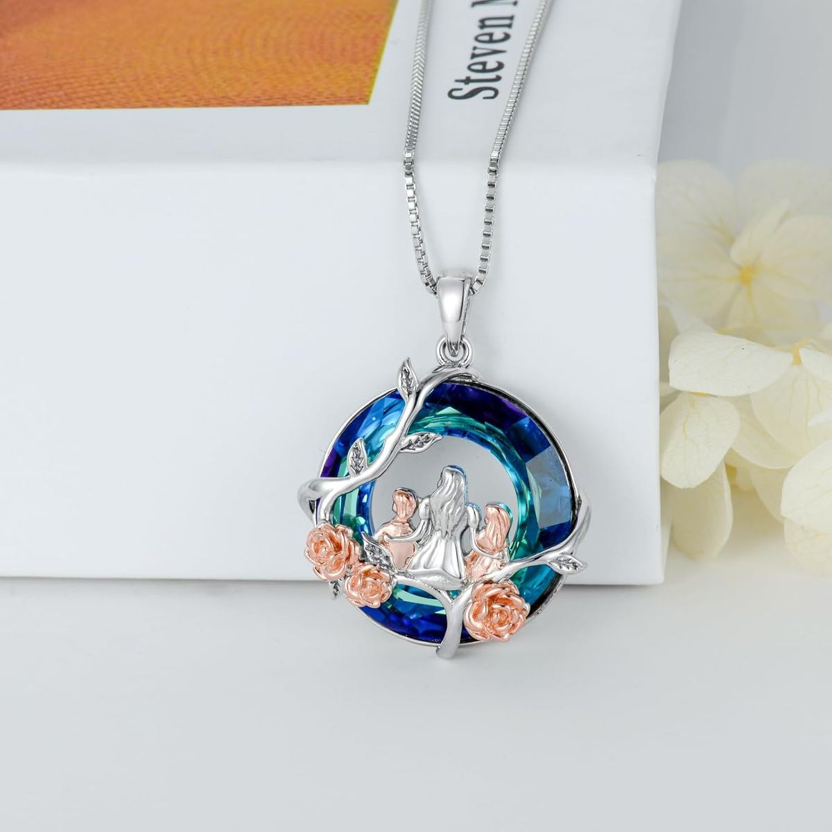 GENERICO - Collar mamá dos hijos cristal plata 925