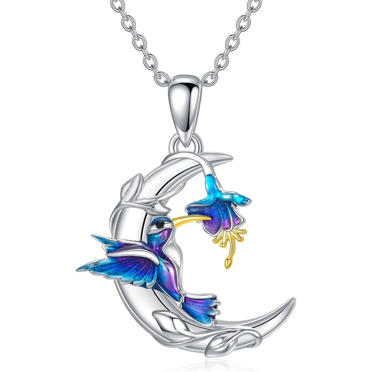 GENERICO - Collar colibrí girasol luna plata 925