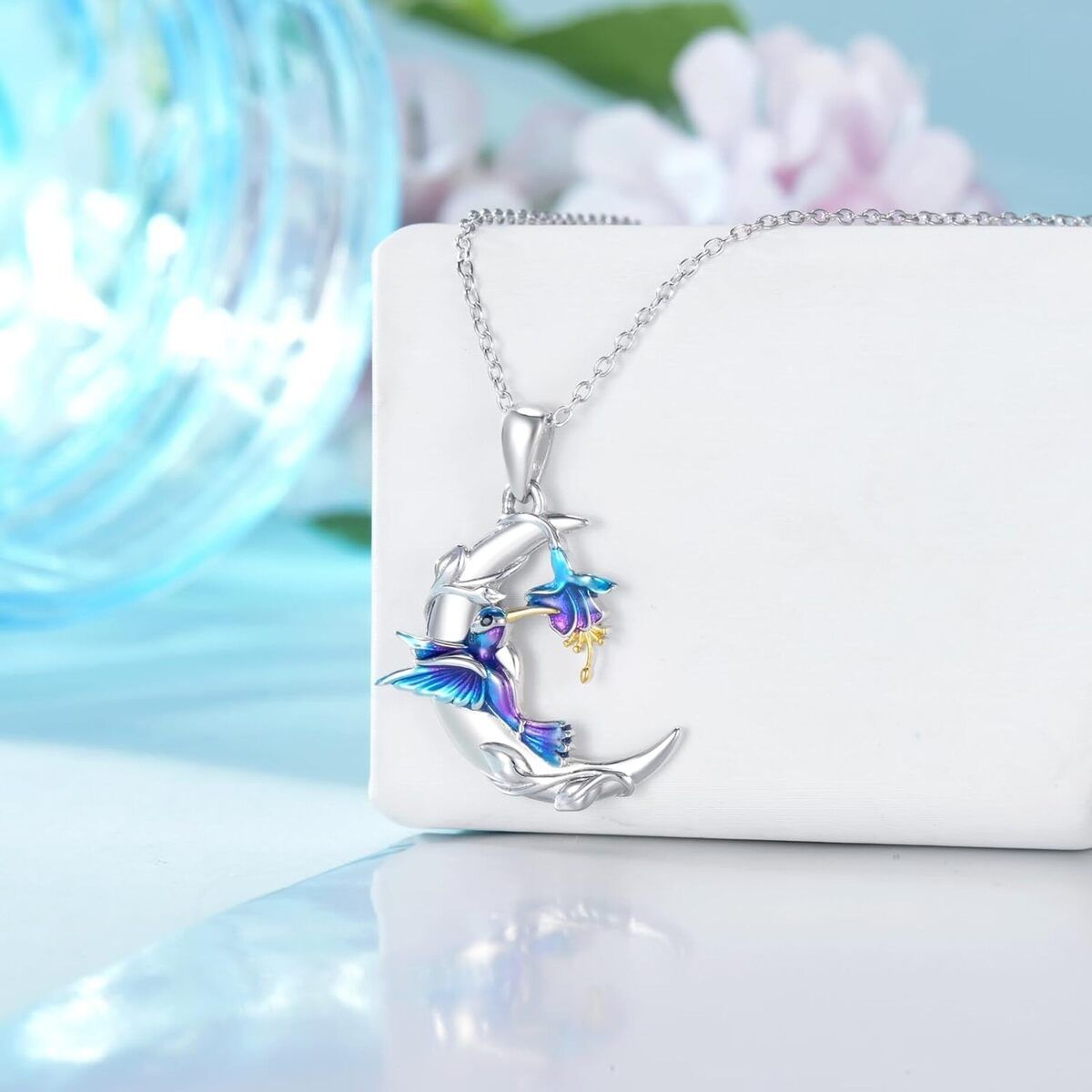 GENERICO - Collar colibrí girasol luna plata 925