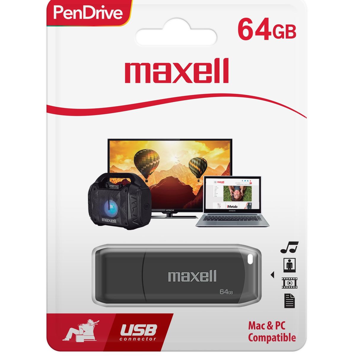 MAXELL - Pendrive Maxell USBPD 64GB 2.0 Negro
