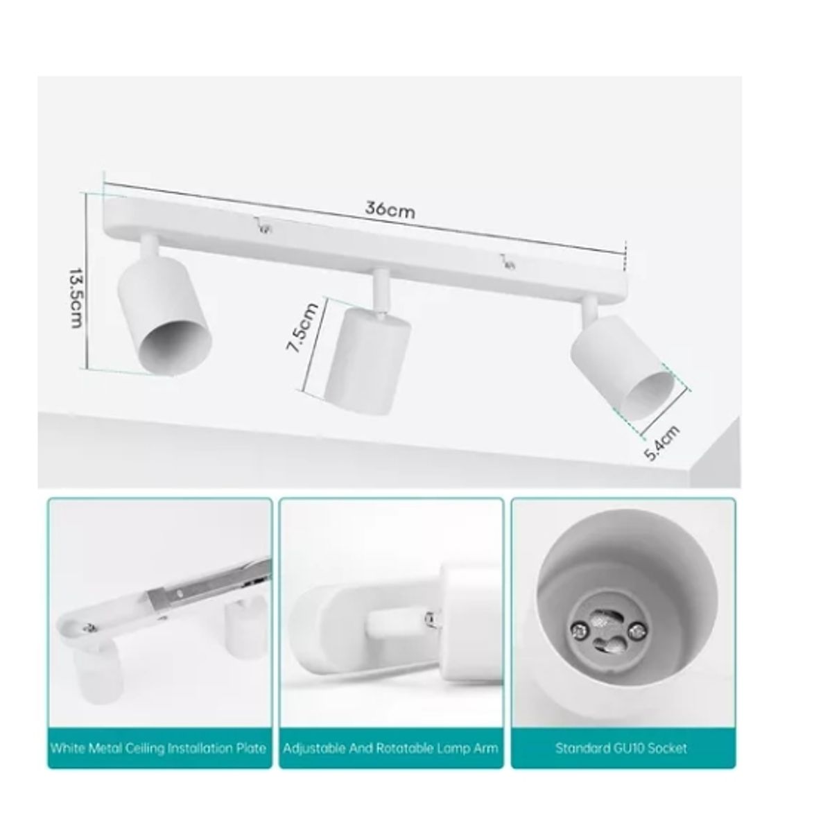 OFERTABKN - Aplique Lampara Triple Dirigible Con Ampolleta Gu10 BlancoLuz Fria