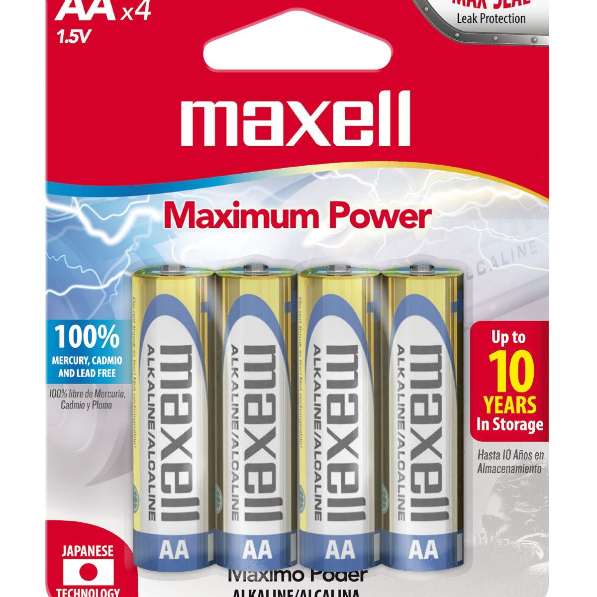 MAXELL - Pilas Alcalinas Maxell Tamaño AA 4 Unidades