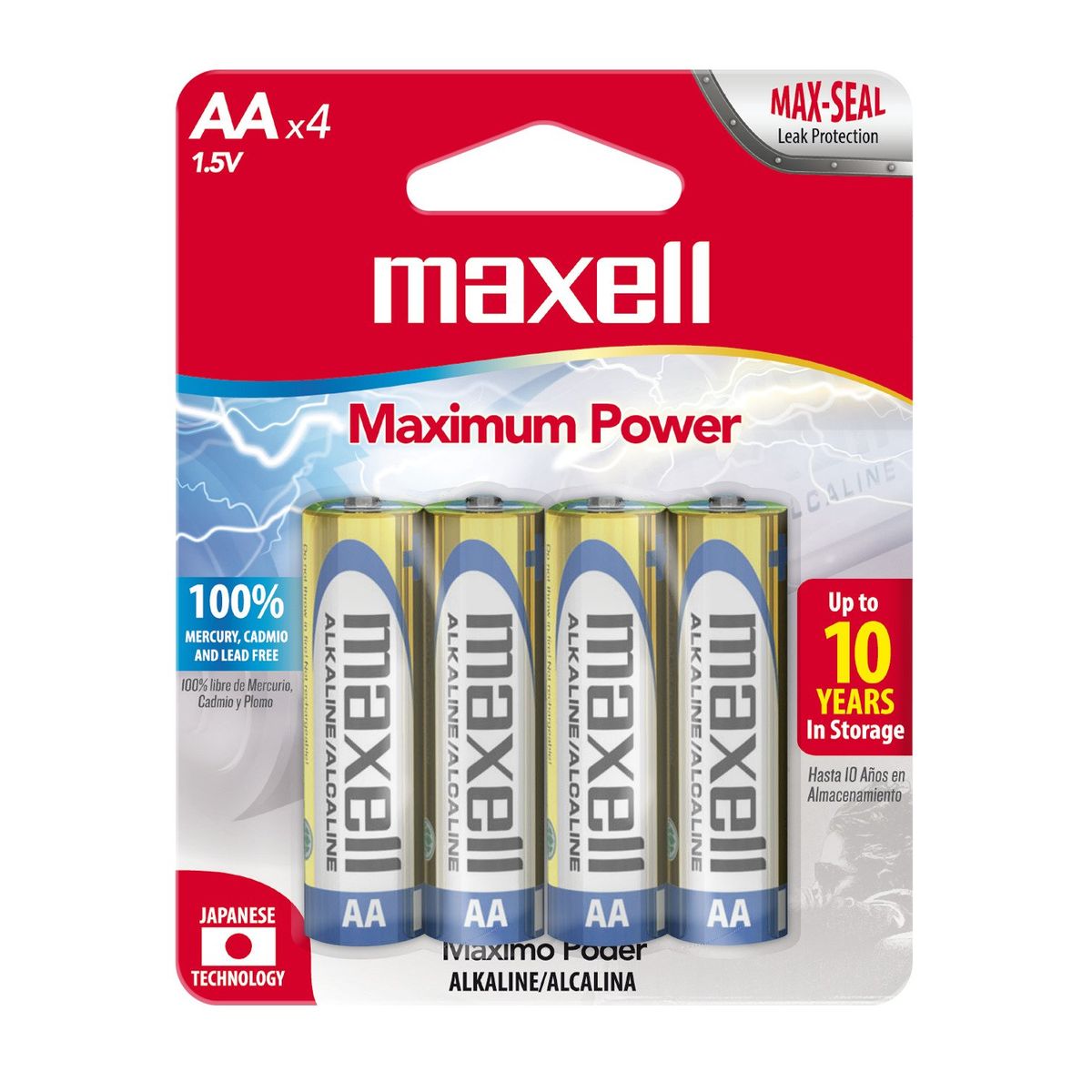 MAXELL - Pilas Alcalinas Maxell Tamaño AA 4 Unidades
