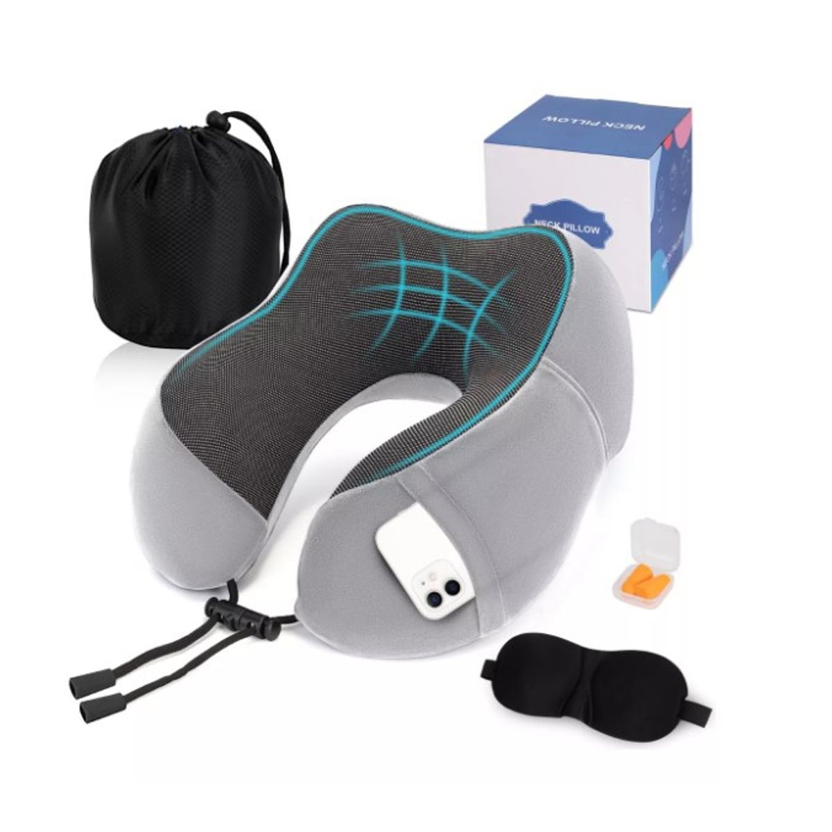 GENERICO - Almohada De Cuello Para Viaje Trabajo Cojín Soporte Cómodo Gris