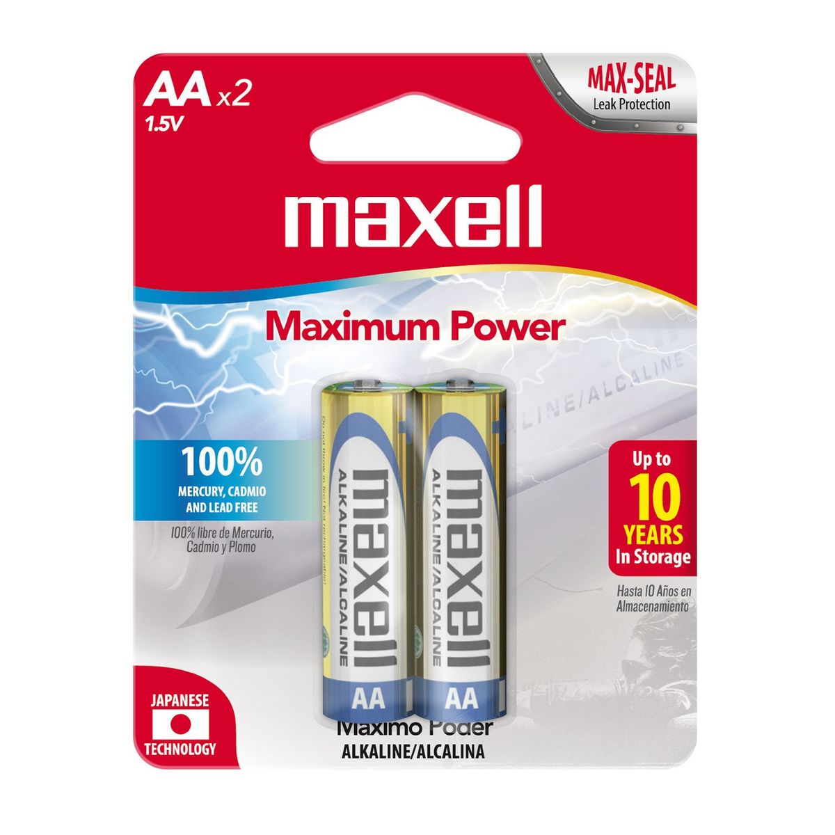 MAXELL - Pilas Alcalinas Maxell Tamaño AA 2 Unidades
