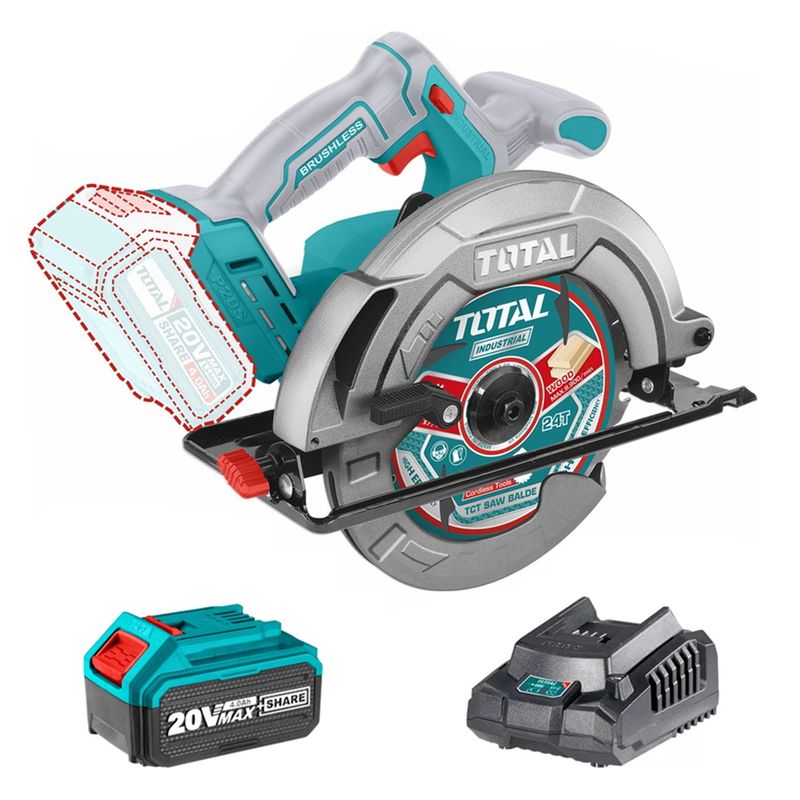 TOTAL TOOLS - Sierra Circular Inalámbrica 20v Bat+ Cargador Total Tsli1851