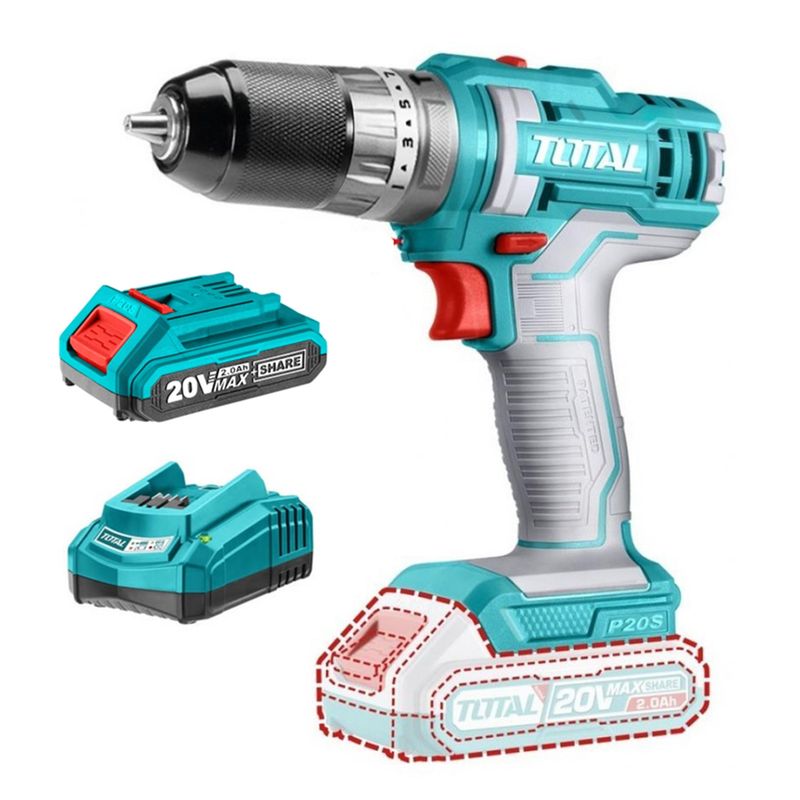 TOTAL TOOLS - Taladro Atornillador Percutor 10mm 20v Bat+ Carg Tidli201455