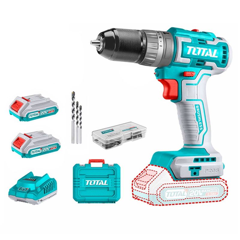 TOTAL TOOLS - Taladro Atornillador 20v 2bat+ Cargador Total Tdli20508