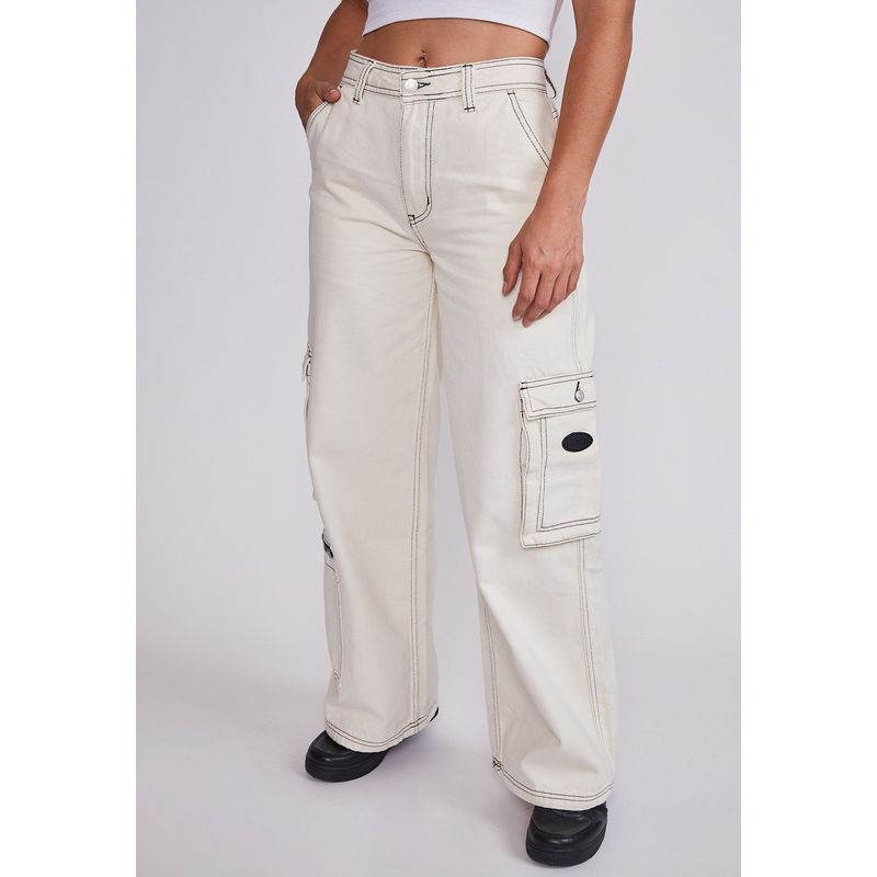 SIOUX - Pantalón Mujer Blanco Baggy Bolsillos Cargo Sioux