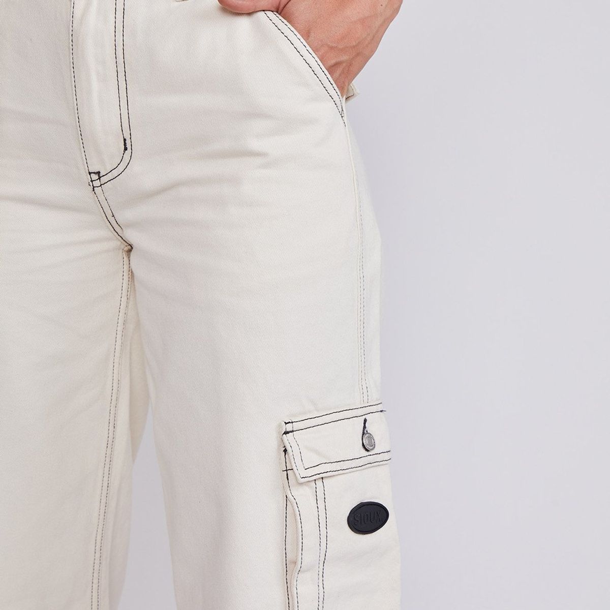 SIOUX - Pantalón Mujer Blanco Baggy Bolsillos Cargo Sioux