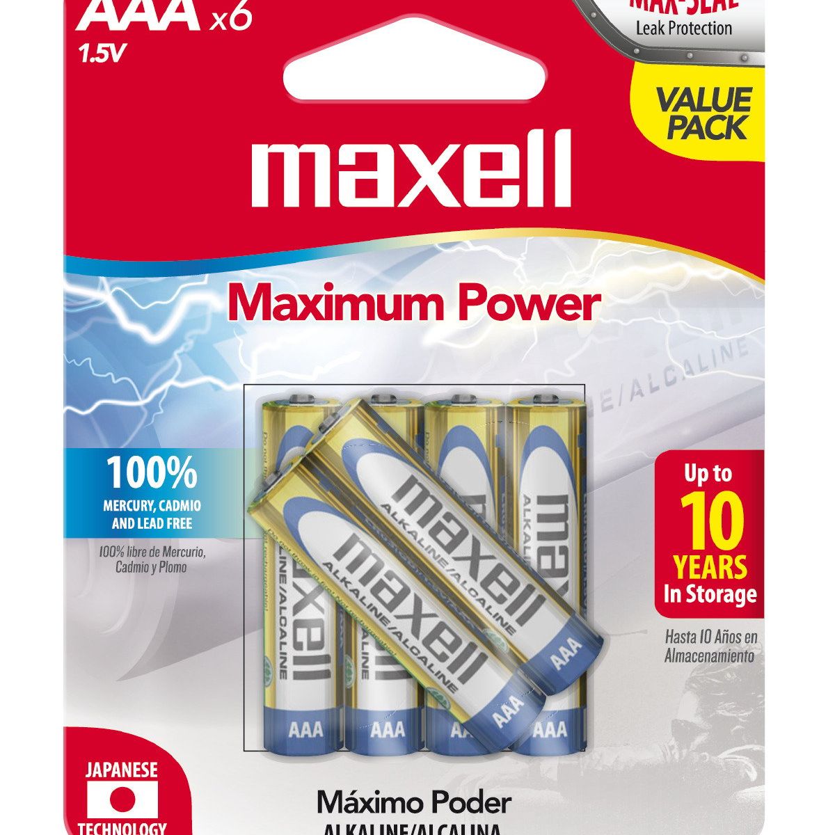 MAXELL - Pilas Alcalinas Maxell Tamaño AAA 6 Unidades