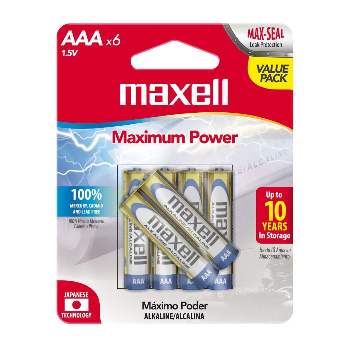 MAXELL - Pilas Alcalinas Maxell Tamaño AAA 6 Unidades