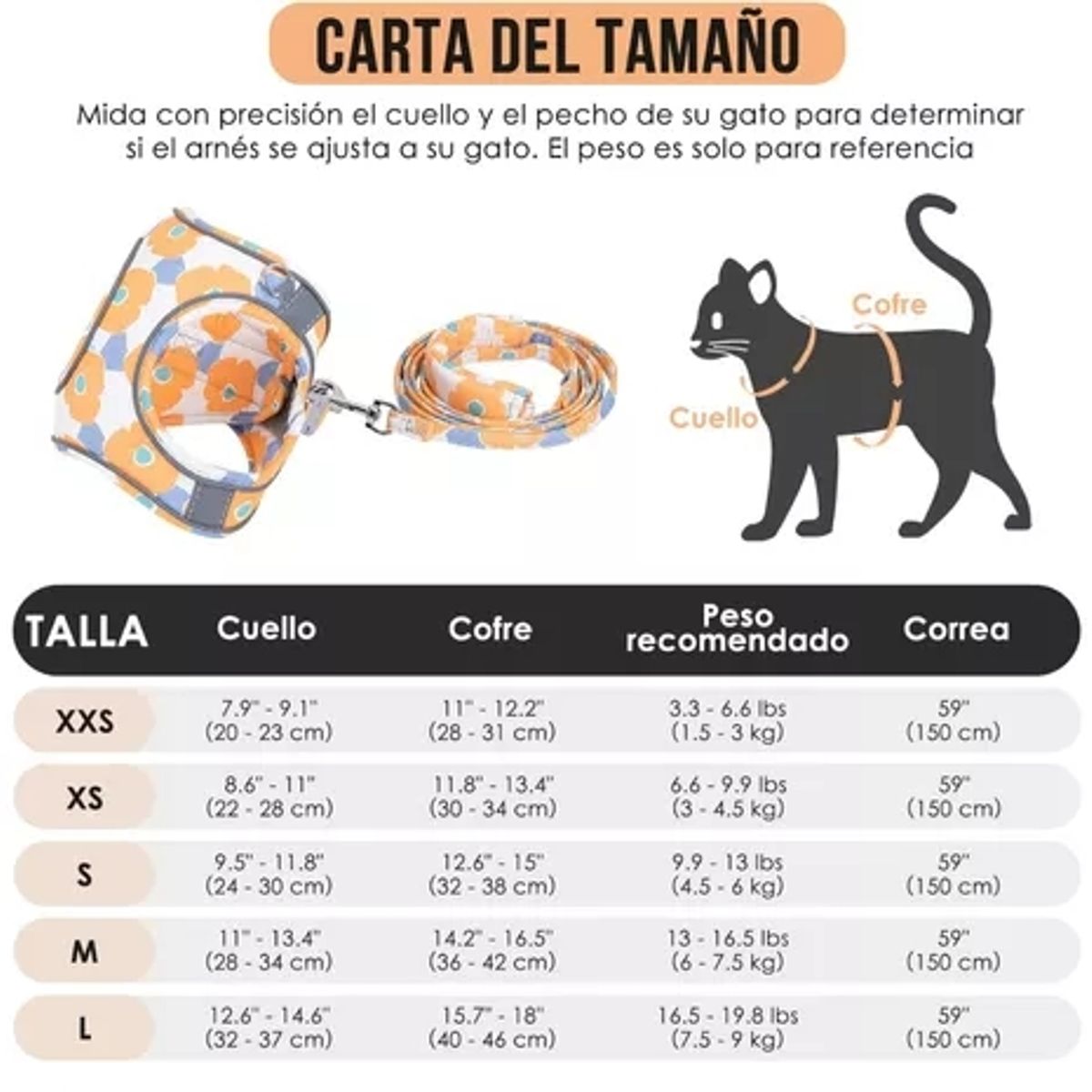 GENERICO - Pechera Arnés Y Correa Ultra Ligero Anti-escape Para Gato