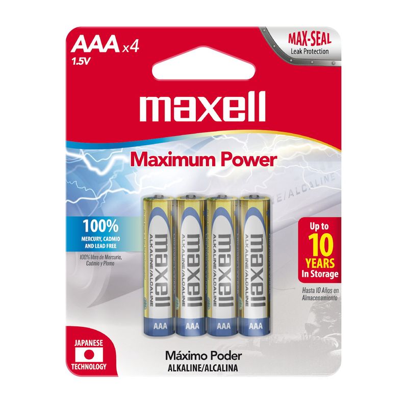 MAXELL - Pilas Alcalinas Maxell Tamaño AAA 4 Unidades