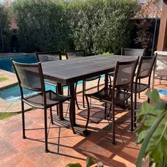 MUEBLES EL HERRERO - Mesa de comedor fierro con cubierta de plancha perforada 190x100