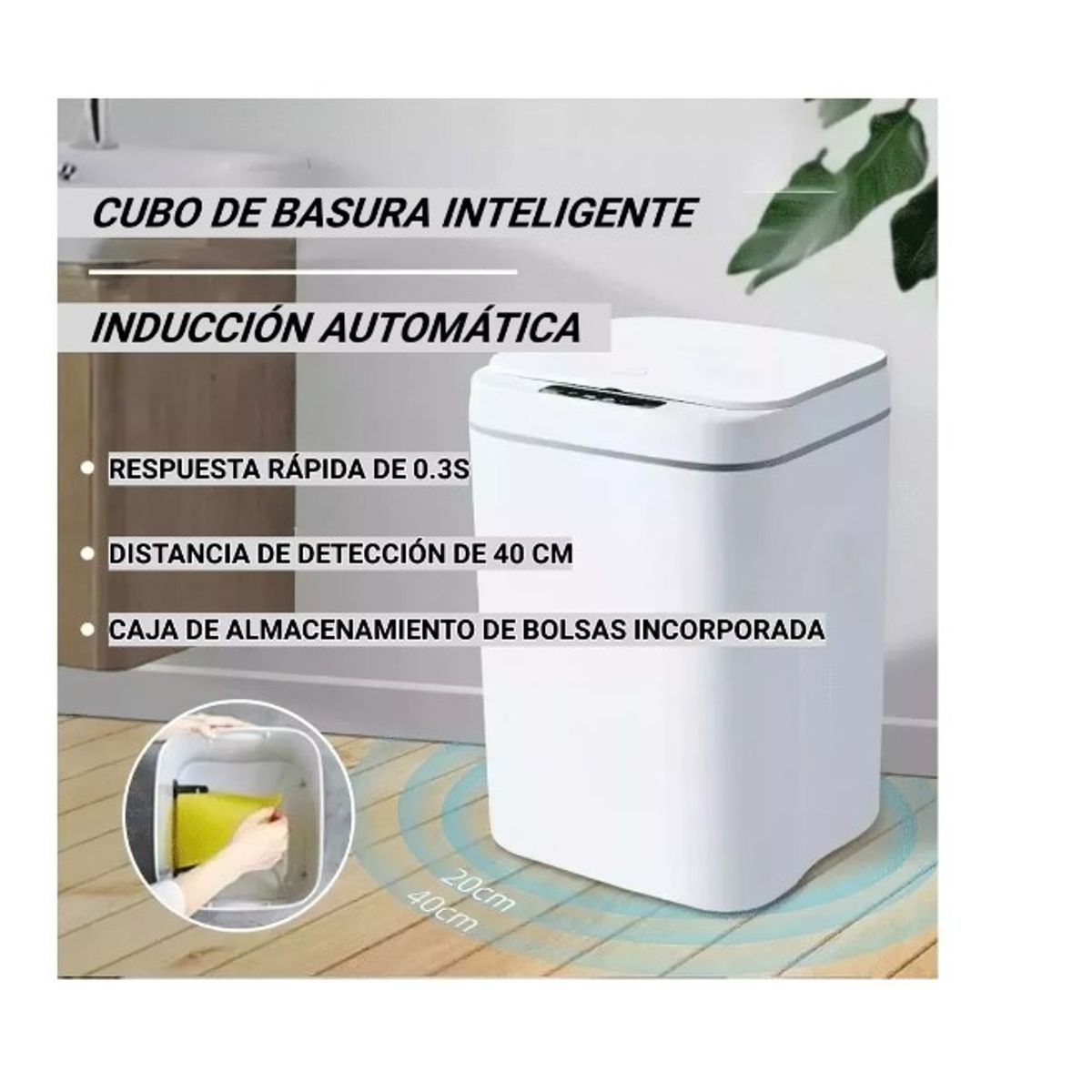 GENERICO - Papelera Inteligente De Sensor De 16 Ltro + 50 Bolsas