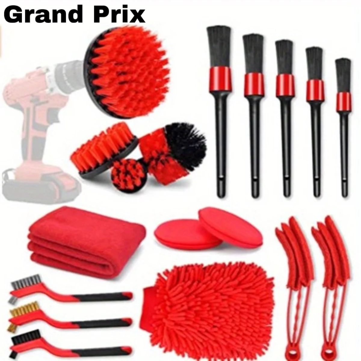 GRAND PRIX - Kit de Limpieza Set 18 Piezas Para Autos Exterior Interior