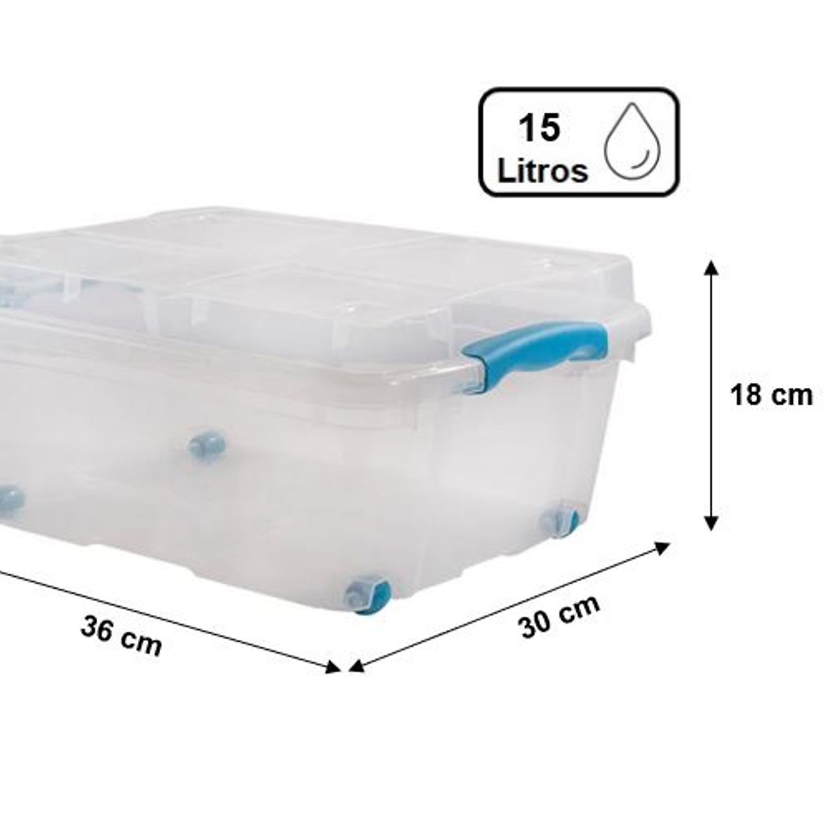 GENERICO - Caja Organizadora Con Ruedas 15 Lts Plástica Transparente