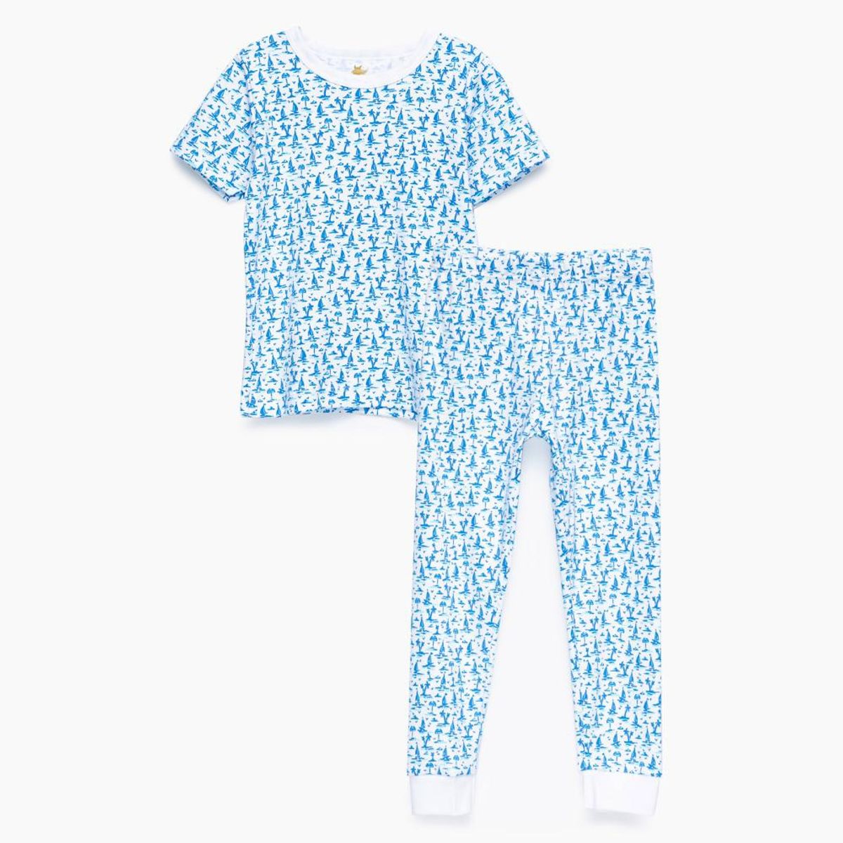 COYOTE KIDS - Pijama blanco palmeras azul algodón peruano - Azul