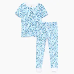 COYOTE KIDS - Pijama blanco palmeras azul algodón peruano - Azul