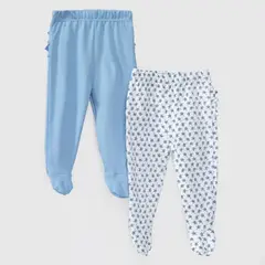 COYOTE KIDS - Pack pantalones blanco celeste hojas algodón peruano - Celeste
