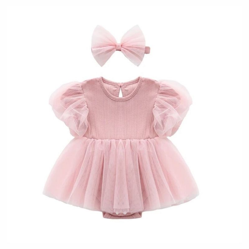 GENERICO - VESTIDO BEBÉ NIÑA CON TUTÚ ROSADO ALGODÓN PEQUEÑA LUZ