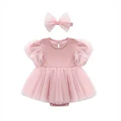 GENERICO - VESTIDO BEBÉ NIÑA CON TUTÚ ROSADO ALGODÓN PEQUEÑA LUZ