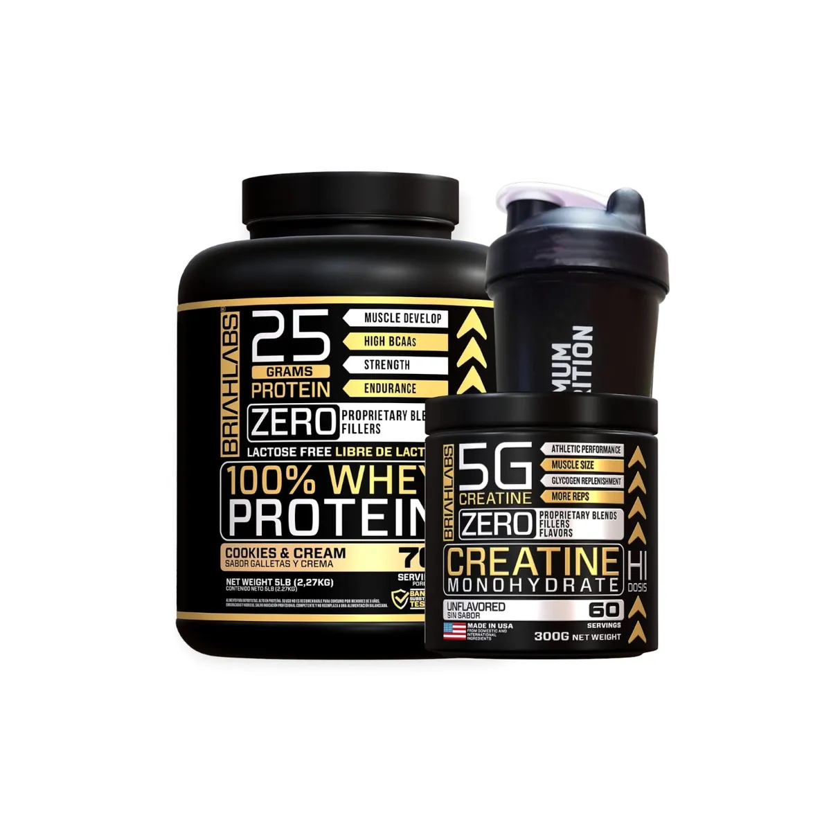 BRIAHLABS - PACK PROTEINA 100% 5LBS COOKIES + CREATINA 300GR + SHAKER - BRIAHLABS
