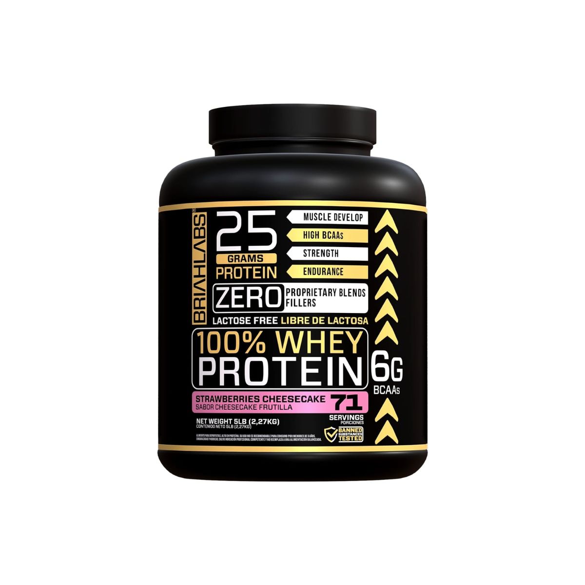 BRIAHLABS - PACK PROTEINA 100% 5LB STRAMBERRY+ CREATINA 300gr + SHAKER - BRIAHLABS
