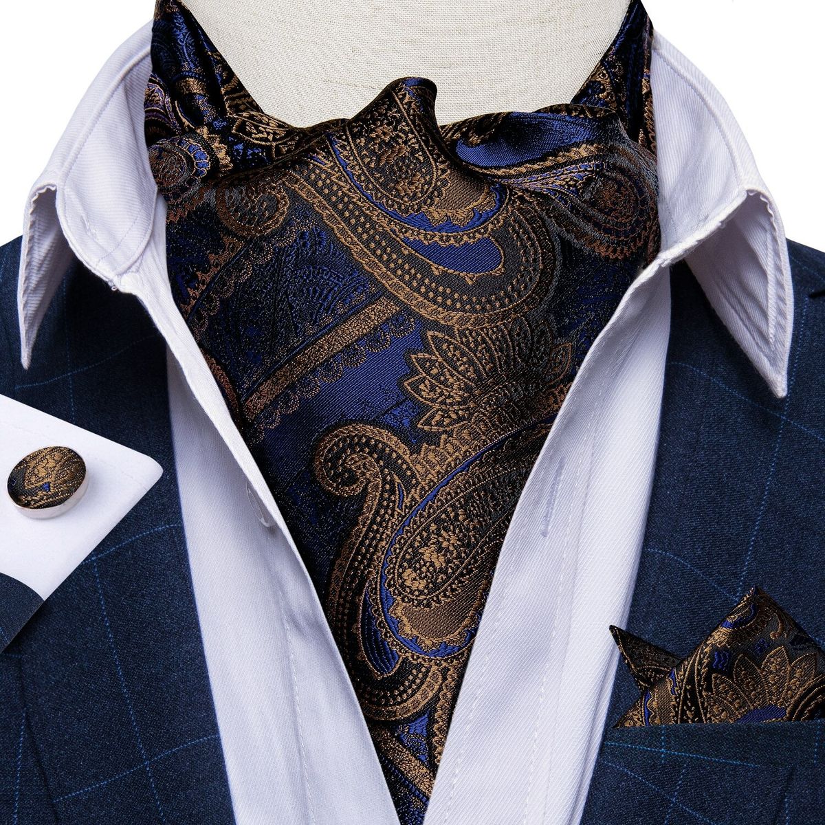 SONEC - Corbata Gruesa Ascot Paño y Colleras Formal Hombre Interior Cravat