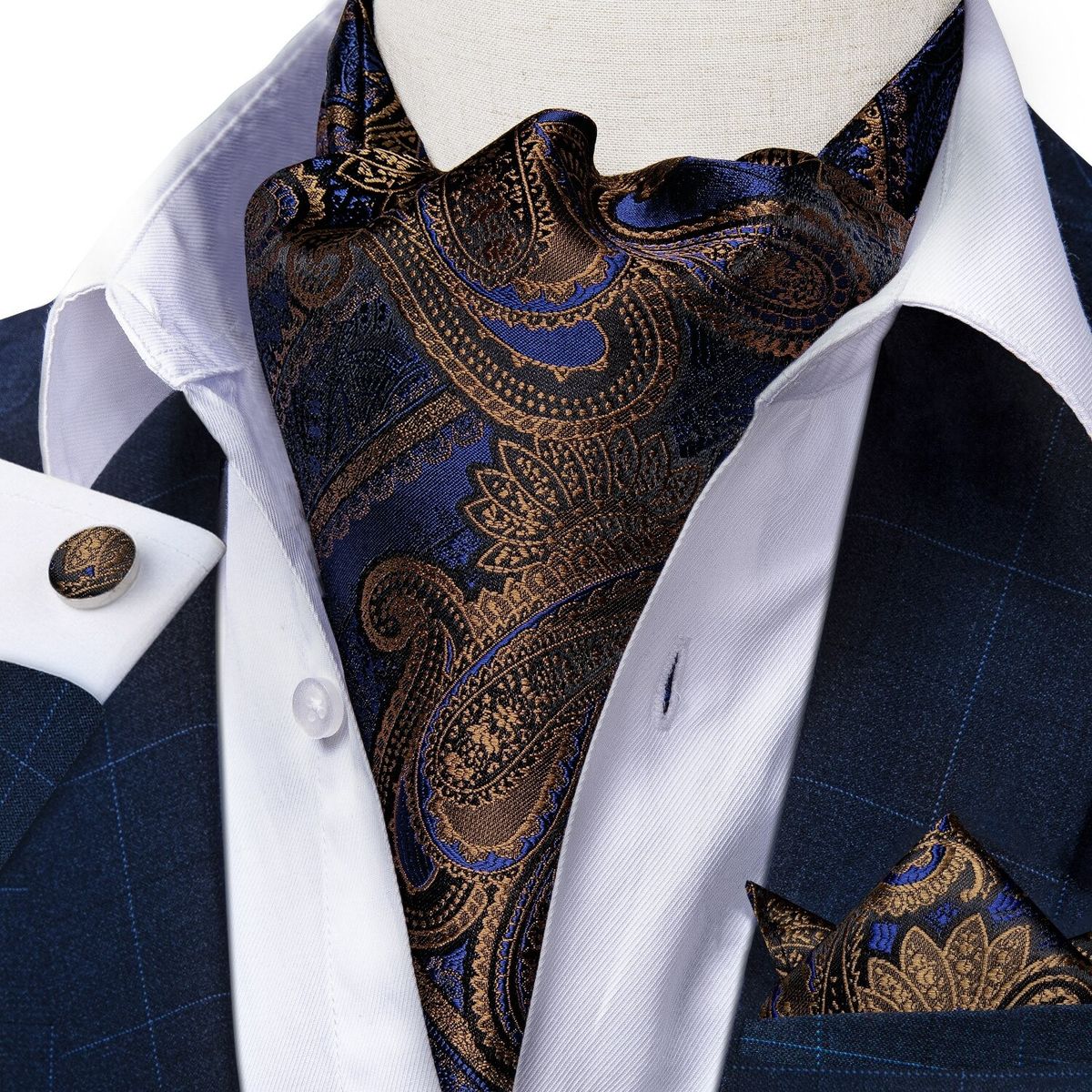 SONEC - Corbata Gruesa Ascot Paño y Colleras Formal Hombre Interior Cravat