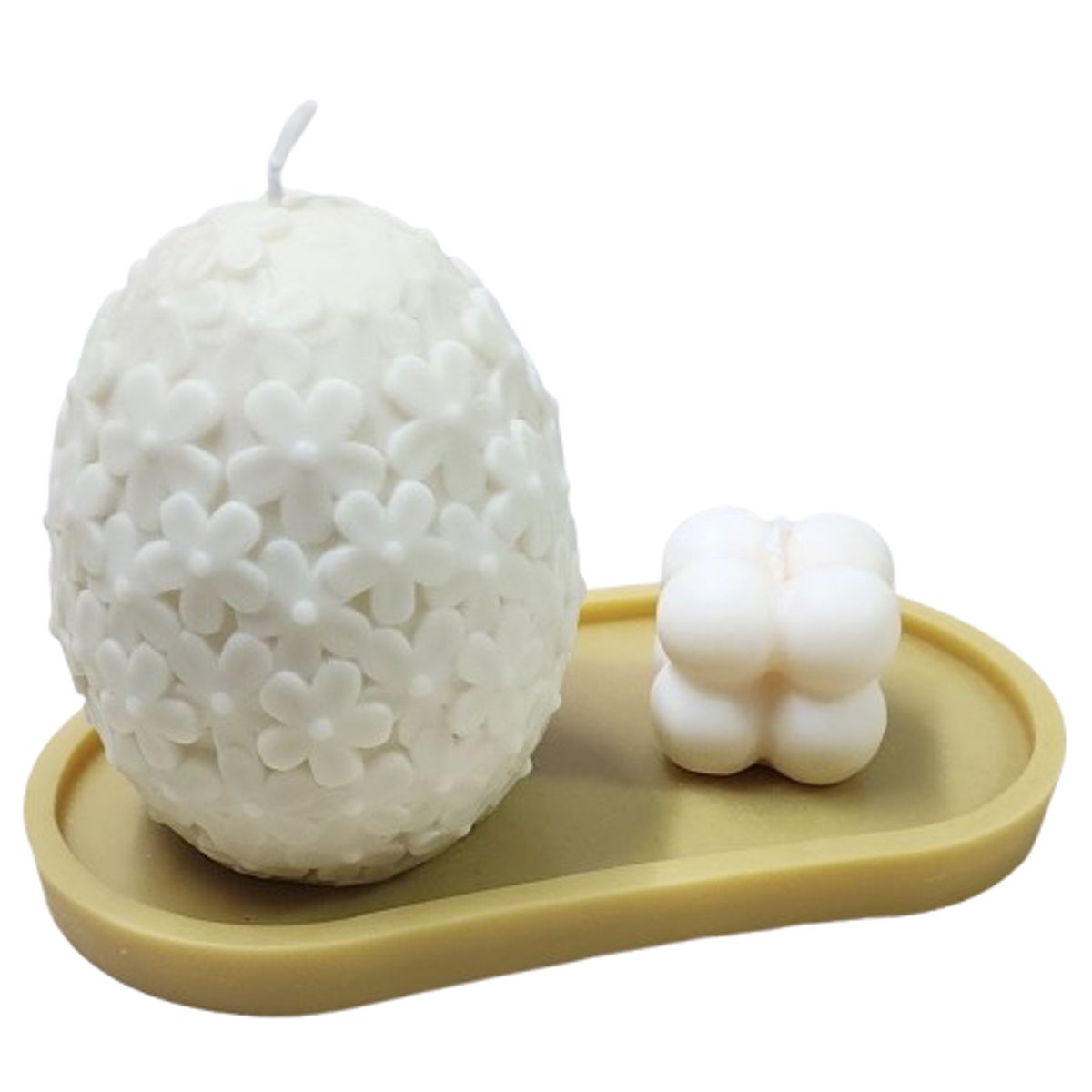 SCENTS CHILE - SET VINCAS CREMA. 1 VELA VINCA 320GM + 1 VELA BURBUJA 38GM+ BASE 25GM