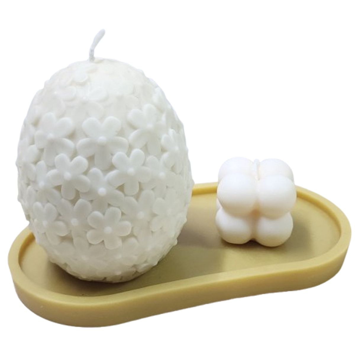 SCENTS CHILE - SET VINCAS CREMA. 1 VELA VINCA 320GM + 1 VELA BURBUJA 38GM+ BASE 25GM