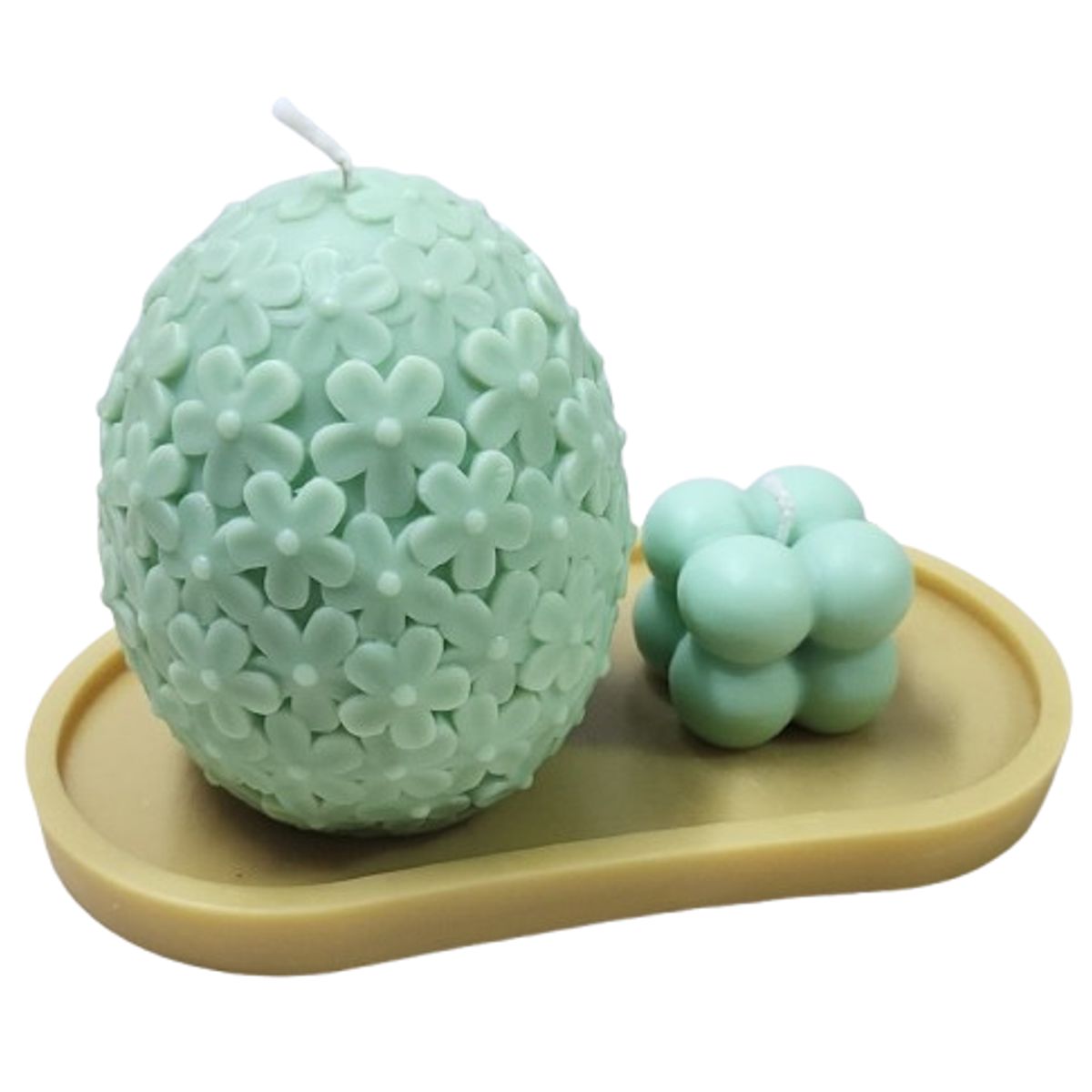 SCENTS CHILE - SET VINCAS VERDE. 1 VELA VINCA 320GM + 1 VELA BURBUJA 38GM+ BASE 25GM