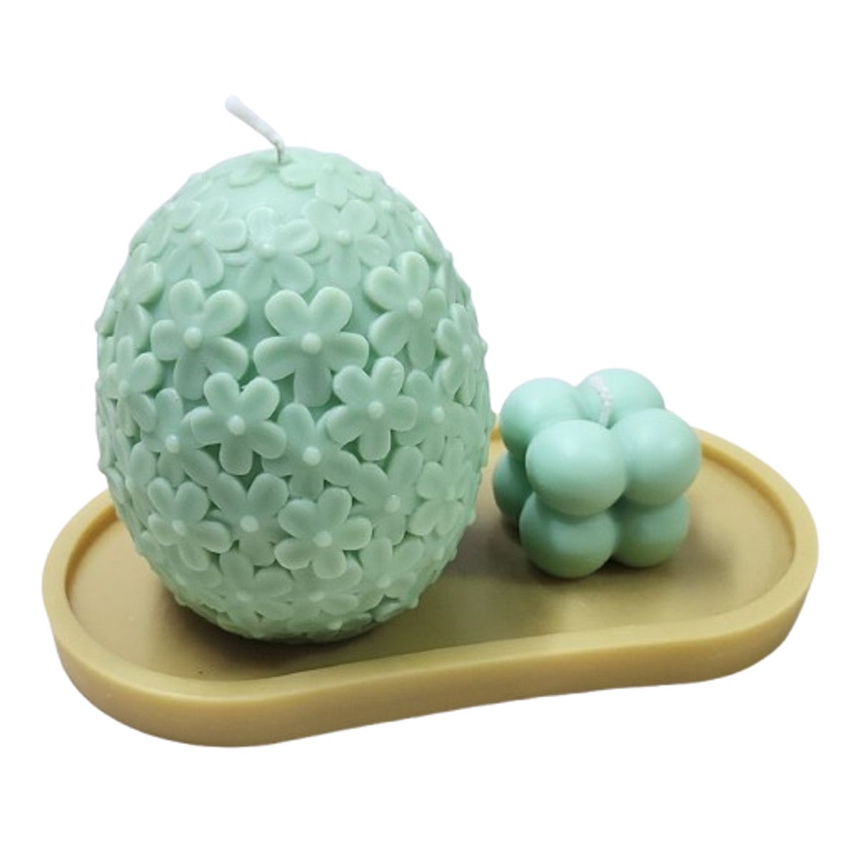 SCENTS CHILE - SET VINCAS VERDE. 1 VELA VINCA 320GM + 1 VELA BURBUJA 38GM+ BASE 25GM