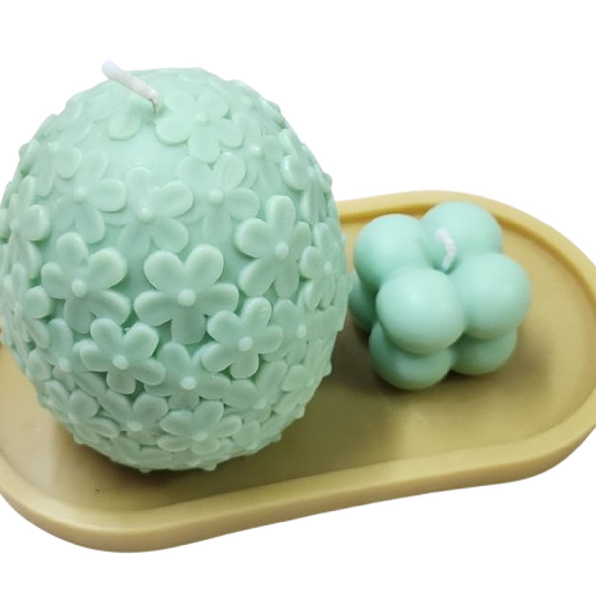 SCENTS CHILE - SET VINCAS VERDE. 1 VELA VINCA 320GM + 1 VELA BURBUJA 38GM+ BASE 25GM